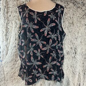 Vintage BOB MACKIE Tank Top Large Wearable Art Silk‎ Crepe Dragonfly Fairy